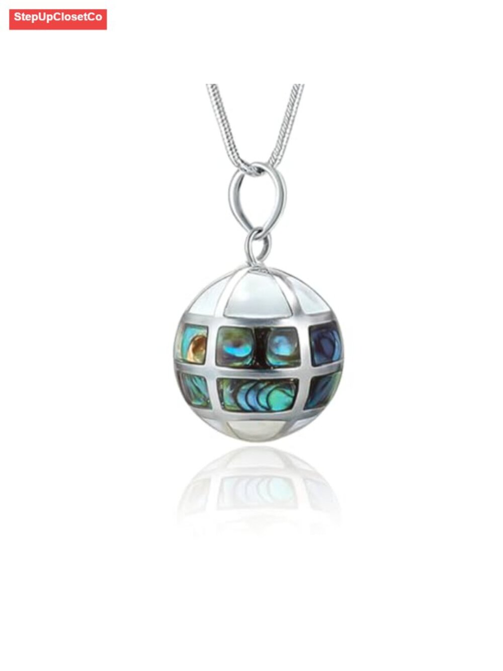 Sterling Silver Abalone Harmony Ball Pendant Necklace 30 Inch Chain Meditation